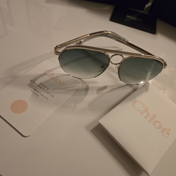 Chloe Gold Petrol Aviator Sunglasses - Picture 1 of 11